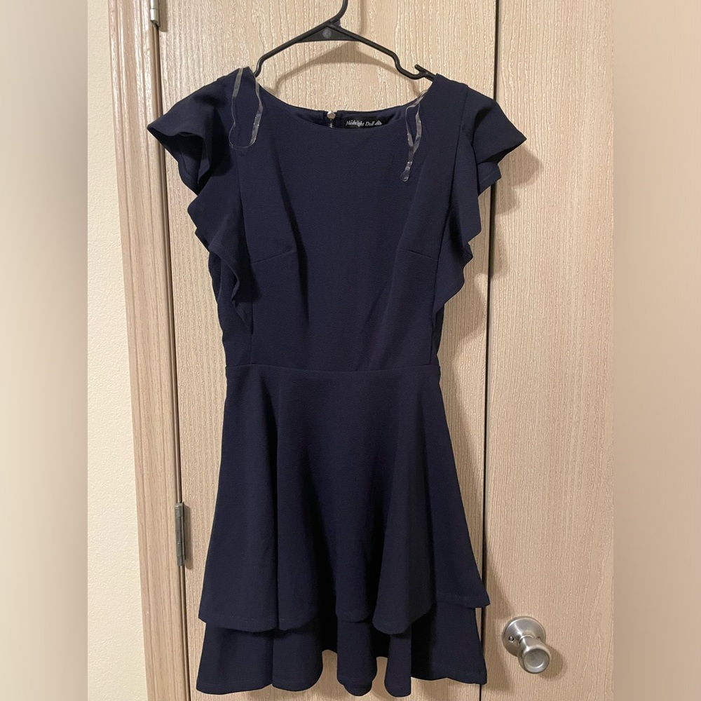 Midnight Doll Ruffled Dress Size Small Navy
